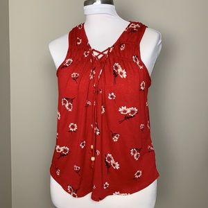 MAURICES Red Floral Tank Size Large